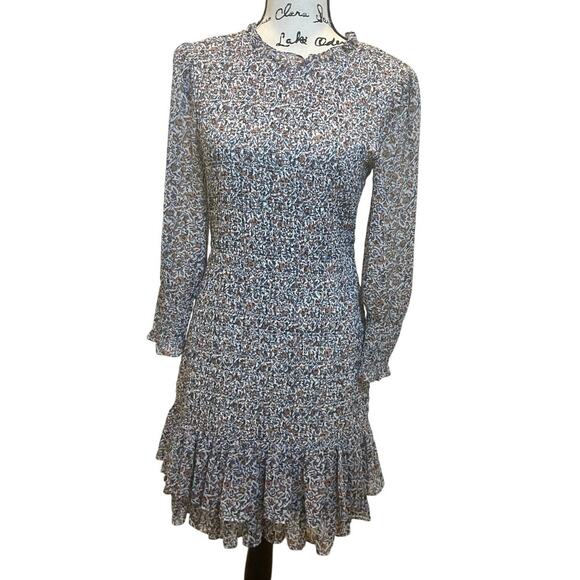 VERONICA BEARD MINI DRESS FARHA SMOCKED FLORAL Sz 6 RUFFLED HEM COTTAGE CORE - Picture 15 of 16